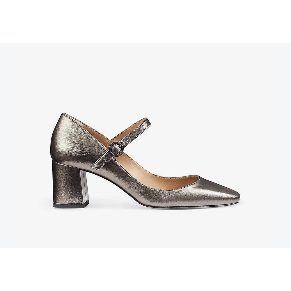 LK Bennett Metallic Mary Jane Block Heel Shoes Women Sz 9 EU 40 Silver Pumps